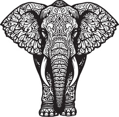 Intricate Elephant Head Mandala | Detailed Black and White Tribal Elephant Illustration | Boho Art Design for Tattoos, Prints & Home Decor