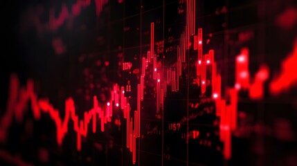 3d digital red stock market chart glowing lines, stock market screen dynamic chart background.generative ai
