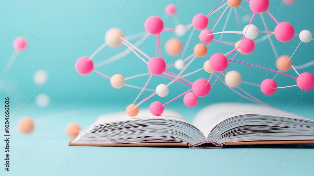 Aufkleber open textbooks filled with colorful diagrams and notes, a pink highlighter highlighting key scientif