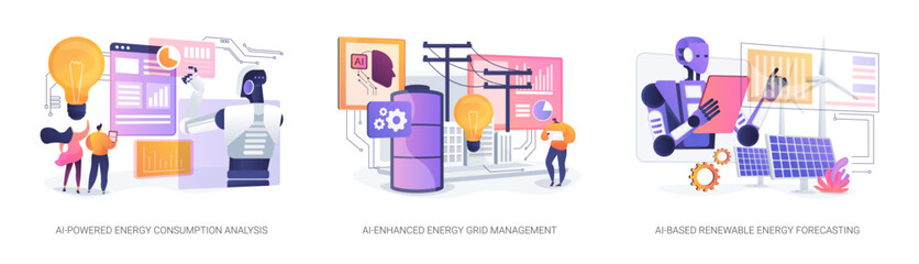 AI in Energy production and use abstract concept vector illustrations.