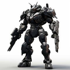 Naklejka premium Iron robot warrior on white background Created with Generative AI technology.