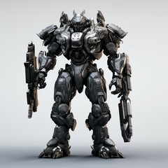 Iron robot warrior on white background Created with Generative AI technology.