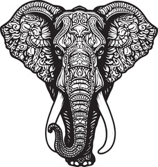 Intricate Elephant Head Mandala | Detailed Black and White Tribal Elephant Illustration | Boho Art Design for Tattoos, Prints & Home Decor