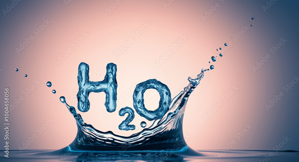 Poster water splash with h2o and droplets creating dynamic movement in a vibrant background