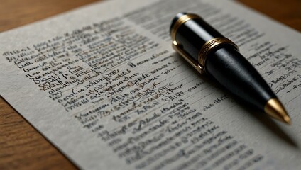 Fountain pen resting on a pile of documents.