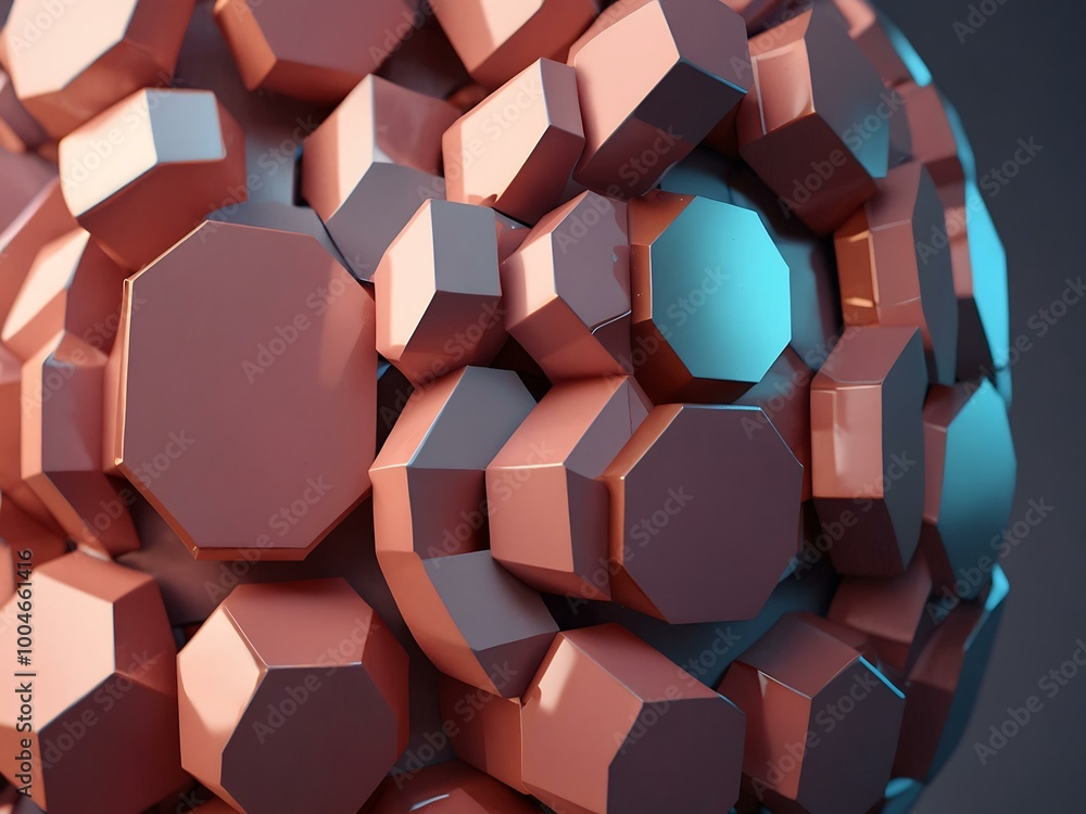 Poster futuristic 3d logo with hexagonal patterns on light pink.