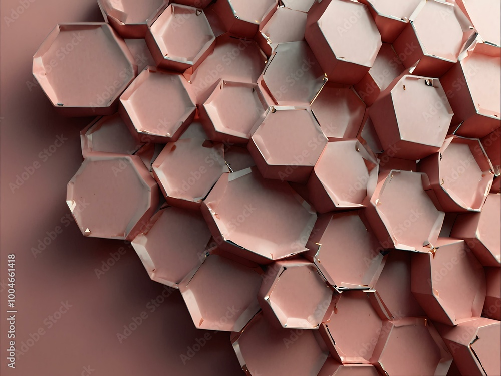 Poster futuristic 3d logo with hexagonal patterns on light pink.