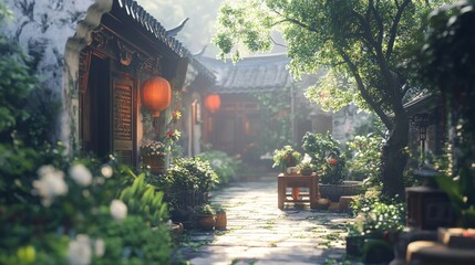 A breathtaking fusion of nature and architecture, where stunning landscapes harmonize with magnificent structures to create a scene of serene beauty