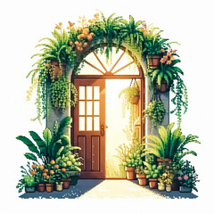 8bit pixel art style illustration of a door