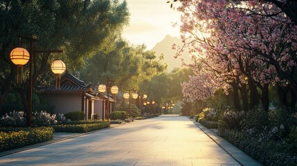 Obraz premium A breathtaking fusion of nature and architecture, where stunning landscapes harmonize with magnificent structures to create a scene of serene beauty