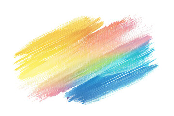 A vibrant, abstract brushstroke design featuring a gradient of colors including yellow, pink, orange, and blue. The strokes are textured and layered, creating a dynamic and artistic appearance.