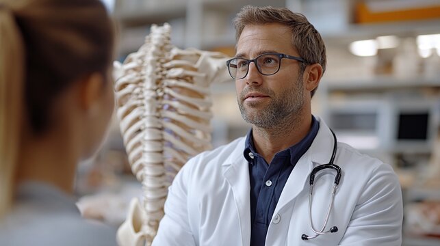 spine anatomy explained by a doctor using a model emphasizing spinal health and the importance of healthcare education in patient consultations