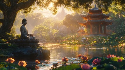 A breathtaking fusion of nature and architecture, where stunning landscapes harmonize with magnificent structures to create a scene of serene beauty