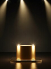 Gold pedestal with spotlights.