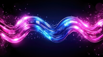 Fototapeta premium Vibrant neon light waves on dark background with sparkling details