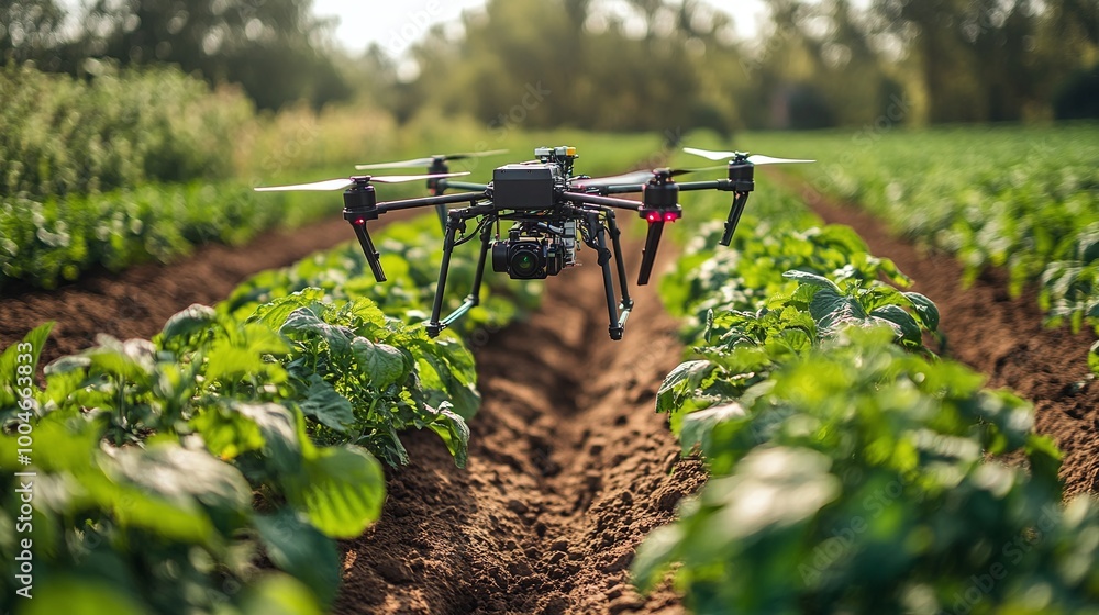 Poster advanced agricultural technology featuring smart sensors for crop monitoring and precision farming p