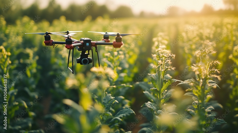 Poster advanced agricultural technology featuring smart sensors for crop monitoring and precision farming p