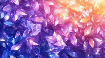 Fototapeta premium Vibrant abstract background with colorful gradient leaves and sparkling light