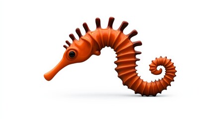 Fototapeta premium Orange Seahorse: A charming, cartoonish seahorse, rendered in vibrant orange hues, swims gracefully across the frame. Its playful design is perfect for children's illustrations, branding.