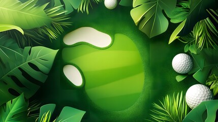 Illustrated Golf Course with Mountain Landscape,generative ai