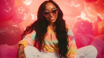Beautiful black woman posing in a colorful setting