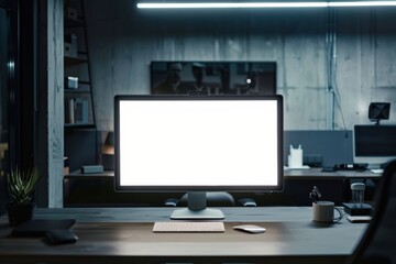 Fototapeta premium Futuristic office with blank monitor screen, perfect for design projects
