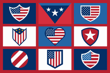 flag usa set isolated icon on vector