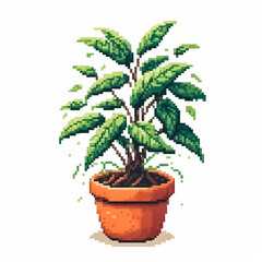 8bit pixel art style illustration of a potted plant