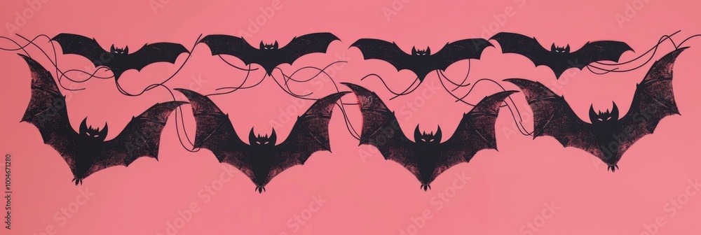 Wall mural spooky halloween design with flying bats on a vibrant background. ai