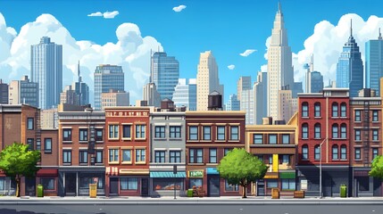 cartoon pixel art cityscape game background.generative ai