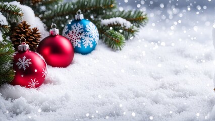 Beautiful Christmas decorations in the snow with a place to copy the text.