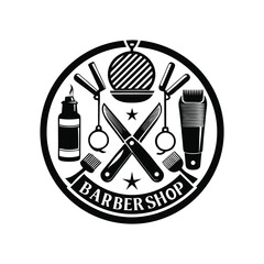 barber stencil vector art silhouette logo design black and white 