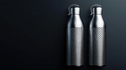 Stainless steel water bottle with laser-etched logo and futuristic design, Laser-etched water bottle, Stylish, modern, sleek