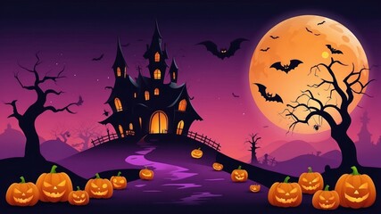 Beautiful halloween landscape with scary house and gradient sky