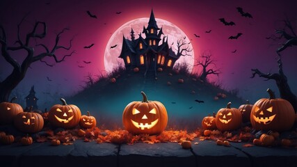 Fototapeta premium Beautiful halloween landscape with scary house and gradient sky