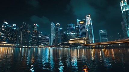 Naklejka premium Vibrant singapore night view showcasing cityscape beauty picture