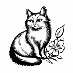 Obraz premium A black and white coloring book with an illustration of a cat, creating a platform for children's creativity. Promotes the development of creativity and perseverance.