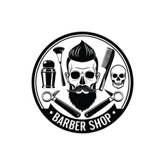barber stencil vector art silhouette logo design black and white 