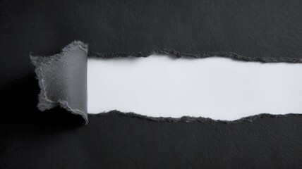 Close-up of black paper torn to reveal a white strip underneath.
