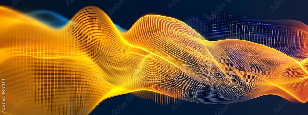 Poster an oceanic yellow digital background resembling sound waves, with gradient colors indicating data in