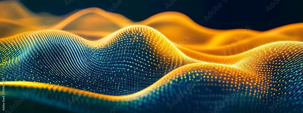 Poster an oceanic yellow digital background resembling sound waves, with gradient colors indicating data in