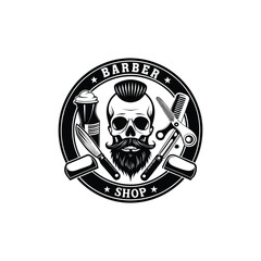 barber stencil vector art silhouette logo design black and white 