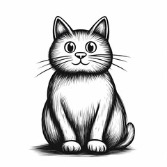 Obraz premium A black and white coloring book with an illustration of a cat, creating a platform for children's creativity. Promotes the development of creativity and perseverance.