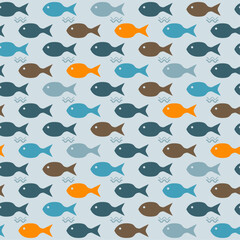 Background of colorful fish. Light background and identical fish.