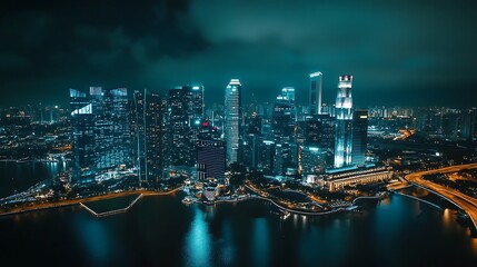 Iconic singapore landmarks illuminated night cityscape image