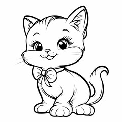 Obraz premium Coloring page with a cat, black and white outline. A great opportunity for children to show their imagination and artistic skills.