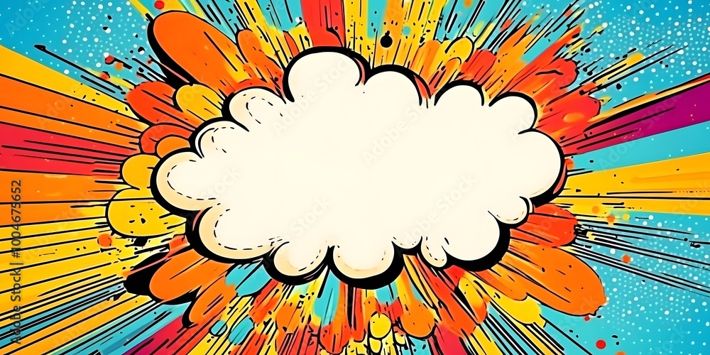 Aufkleber a pop art speech bubble template with a dynamic explosion effect. with vibrant colors, generative ai