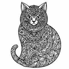 Coloring page with a cat, black and white outline. A great opportunity for children to show their imagination and artistic skills.