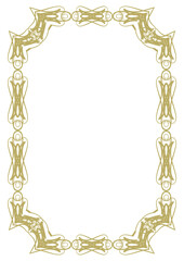 Golden vintage frame A4 format with original openwork ornament. Version 7. Vector illustration