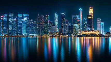 Fototapeta premium Singapore’s urban landscape radiating beauty under night sky image
